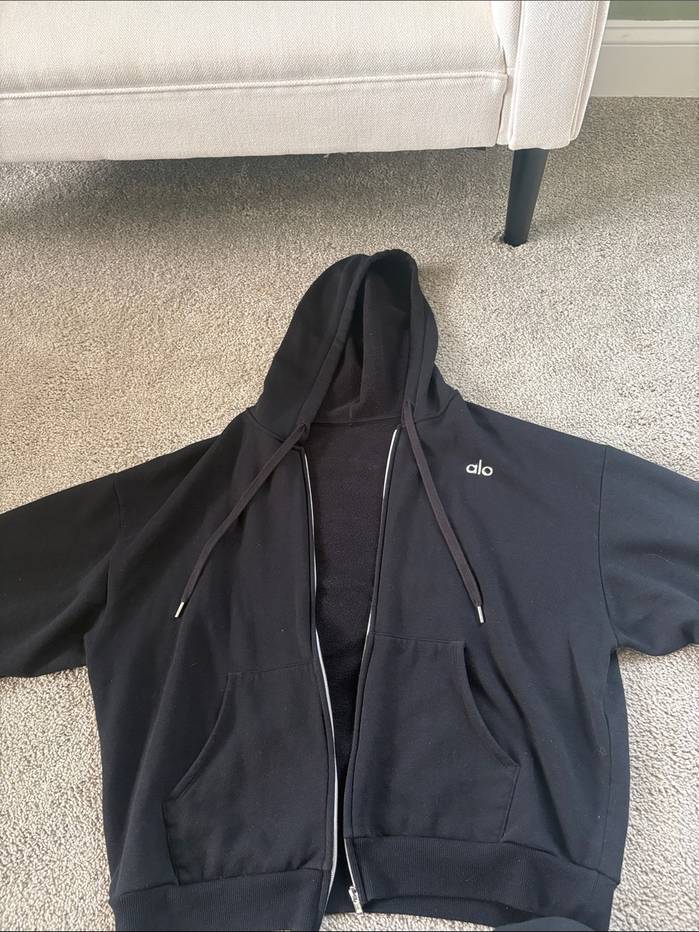 ALO Yoga Men's Black Full-Zip Hoodie Jacket with Logo